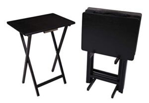 mainstay black 5-piece folding tv tray table set (4 trays, 1 stand) (black)