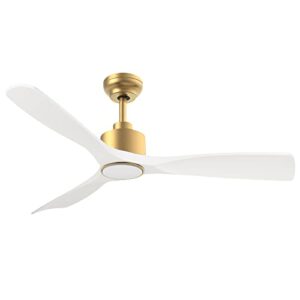 ofantop 52 inch indoor outdoor ceiling fans with lights and remote control, etl listed quiet dc motor modern ceiling fan for bedroom living room patio, 3 blades white and gold smart ceiling fan