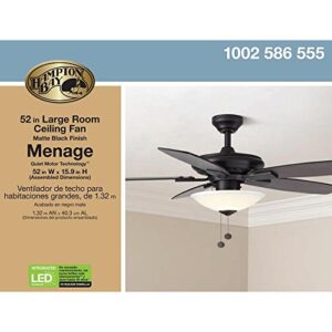 Menage 52 in. Integrated LED Indoor Matte Black Ceiling Fan