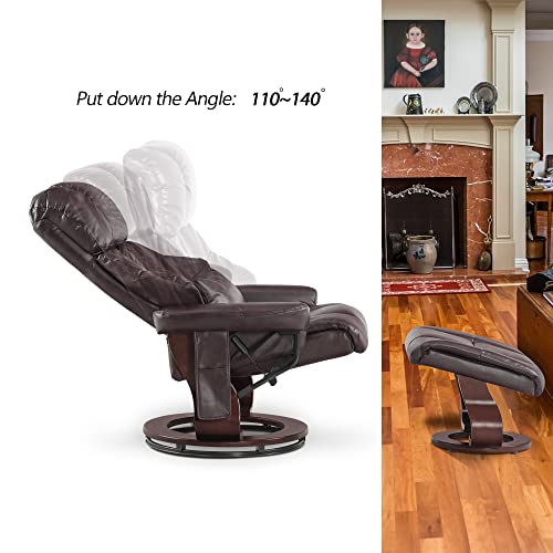 MCombo Recliner with Ottoman Reclining Chair with Vibration Massage and Removable Lumbar Pillow, 360 Degree Swivel Wood Base, Faux Leather 9068 (Dark Brown)