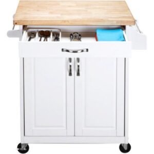 Kitchen Cart Rolling Island Storage Unit Cabinet Utility Portable Home Microwave Wheels Butcher Wood Top Drawer Shelf