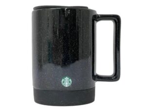 starbucks black speckled ceramic mug w/lid nonslip bottom 14oz