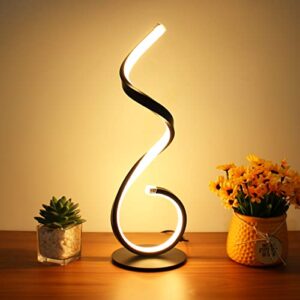 leniver spiral led table lamp, 10w 3 colors dimmable modern bedside lamp, unique nightstand lamps desk lamp reading light for living room, bedroom, office, kids room – black