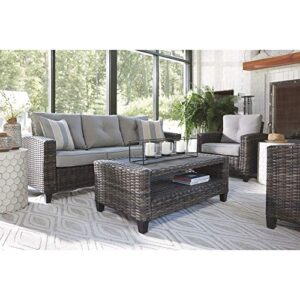 Signature Design by Ashley Cloverbrooke Outdoor Seating Set, Includes Sofa, Coffee Table & 2 Chairs, Gray