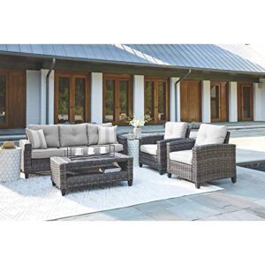 Signature Design by Ashley Cloverbrooke Outdoor Seating Set, Includes Sofa, Coffee Table & 2 Chairs, Gray