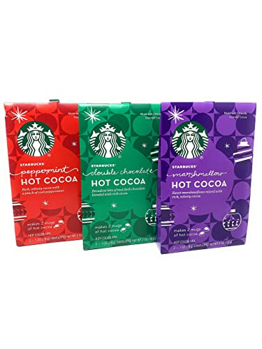 Starbucks Hot Cocoa Holiday Ornament Gift Variety Pack - 3 flavors - Marshmallow, Double Chocolate & Peppermint