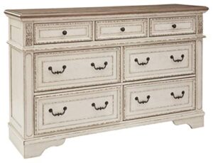 signature design by ashley realyn french country 7 drawer two tone dresser, chipped white
