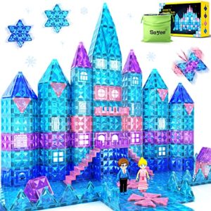 diamond magnetic tiles 102pcs with dolls, girls toys age 4-5 6-8, princess castle magnetic blocks, toys for 3+ year old girls & boys, kids toys help kids stem learning & encourage imaginative play
