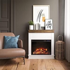 Ameriwood Home Mateo Fireplace with Mantel, Ivory Oak with Rustic Mantel