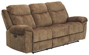 signature design by ashley huddle-up manual reclining sofa with drop down table, storage & usb outlets, brown