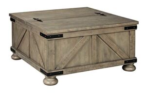 signature design by ashley aldwin farmhouse square coffee table with lift top for storage, grayish brown