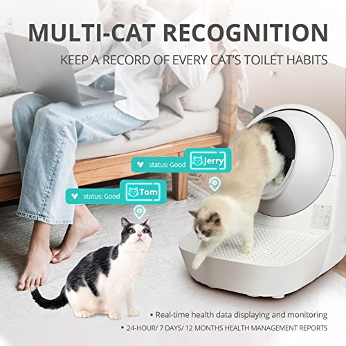 boqii Automatic Cat Litter Box, [13L Ultra-Large Waste Box] [Multi-cat Recognition] Self Cleaning Cat Litter Box with Removable Filter by Catlink APP Remote Control for Multiple Cats