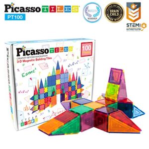 PicassoTiles 100 Piece Set 100pcs Magnet Building Tiles Clear Magnetic 3D Building Blocks Construction Playboards, Creativity Beyond Imagination, Inspirational, Recreational, Educational Conventional