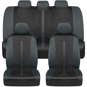 motor trend omnifit seat covers for cars, two-tone gray car seat covers full set with hooded split bench seat cover, interior car accessories, automotive seat covers