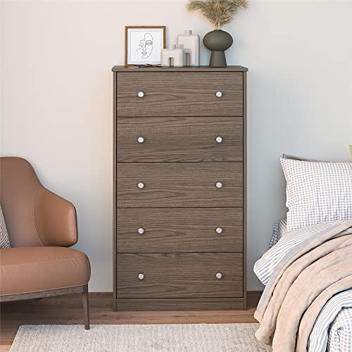 Ameriwood Home Ellwyn Tall 5 Drawer Dresser in Medium Brown