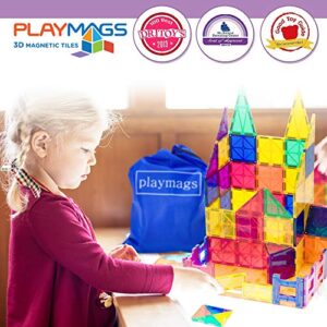 Playmags 100-Piece Magnetic Tiles Building Blocks Set, 3D Magnet Tiles for Kids Boys Girls, Educational STEM Toys for Toddlers