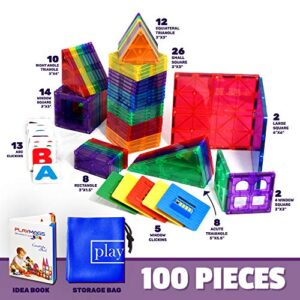 Playmags 100-Piece Magnetic Tiles Building Blocks Set, 3D Magnet Tiles for Kids Boys Girls, Educational STEM Toys for Toddlers