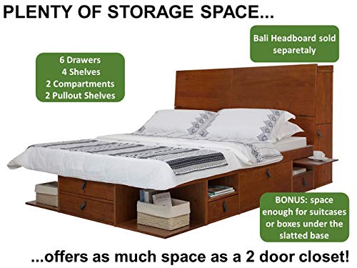 memomad Bali Storage Platform Bed with Drawers (Queen Size, Caramel)