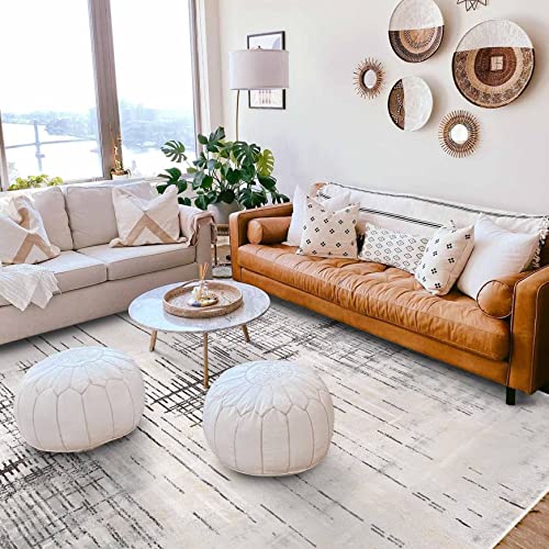 Calore Rugs Mordern Soft Abstract Distressed Area Rugs for Living Room/Bedroom/Dining Room,Medium Pile Carpet Floor Mat (5.2 x 6.5 ft, Gray/Beige)