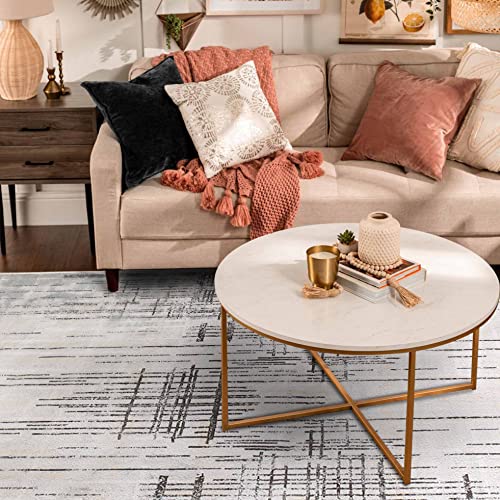 Calore Rugs Mordern Soft Abstract Distressed Area Rugs for Living Room/Bedroom/Dining Room,Medium Pile Carpet Floor Mat (5.2 x 6.5 ft, Gray/Beige)