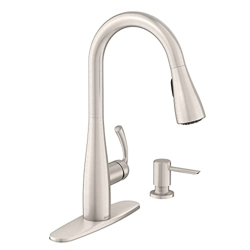 Moen 87014SRS Essie Pull-Down Sprayer Kitchen Faucet in Spot Resist Stainless with Soap Dispenser, Spot Resist Stainless