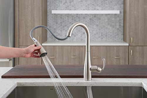 Moen 87014SRS Essie Pull-Down Sprayer Kitchen Faucet in Spot Resist Stainless with Soap Dispenser, Spot Resist Stainless