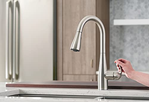 Moen 87014SRS Essie Pull-Down Sprayer Kitchen Faucet in Spot Resist Stainless with Soap Dispenser, Spot Resist Stainless