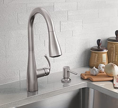 Moen 87014SRS Essie Pull-Down Sprayer Kitchen Faucet in Spot Resist Stainless with Soap Dispenser, Spot Resist Stainless