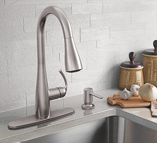 Moen 87014SRS Essie Pull-Down Sprayer Kitchen Faucet in Spot Resist Stainless with Soap Dispenser, Spot Resist Stainless