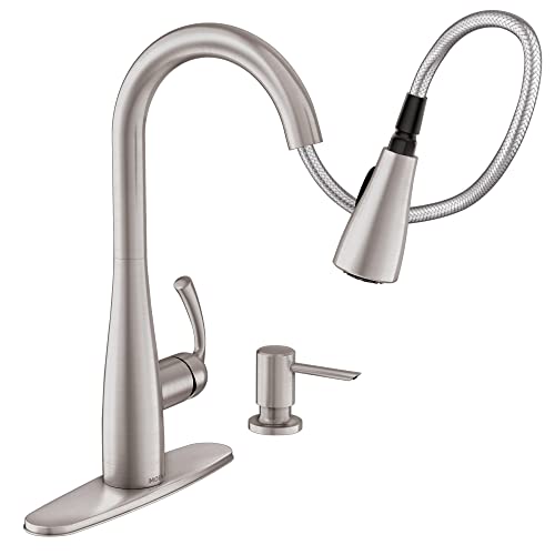 Moen 87014SRS Essie Pull-Down Sprayer Kitchen Faucet in Spot Resist Stainless with Soap Dispenser, Spot Resist Stainless