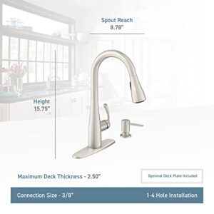 Moen 87014SRS Essie Pull-Down Sprayer Kitchen Faucet in Spot Resist Stainless with Soap Dispenser, Spot Resist Stainless