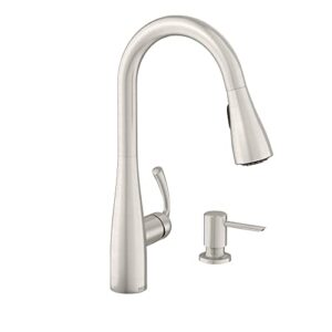 Moen 87014SRS Essie Pull-Down Sprayer Kitchen Faucet in Spot Resist Stainless with Soap Dispenser, Spot Resist Stainless