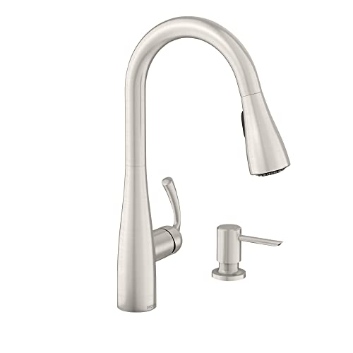 Moen 87014SRS Essie Pull-Down Sprayer Kitchen Faucet in Spot Resist Stainless with Soap Dispenser, Spot Resist Stainless