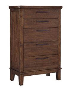 signature design by ashley ralene mid-century modern 5 drawer chest of drawers, medium brown