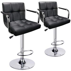 leopard adjustable bar stools with armrest, square back swivel double stitching with back bar stool, set of 2 (black)