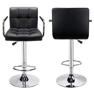 Leopard Adjustable Bar Stools with Armrest, Square Back Swivel Double Stitching with Back Bar Stool, Set of 2 (Black)