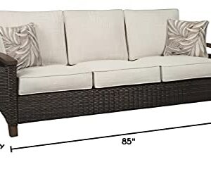 Signature Design by Ashley Paradise Trail Outdoor Patio Sofa with Cushion and 2 Pillows, Brown & Beige