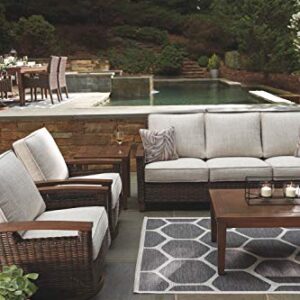 Signature Design by Ashley Paradise Trail Outdoor Patio Sofa with Cushion and 2 Pillows, Brown & Beige