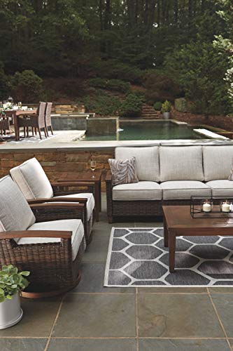 Signature Design by Ashley Paradise Trail Outdoor Patio Sofa with Cushion and 2 Pillows, Brown & Beige