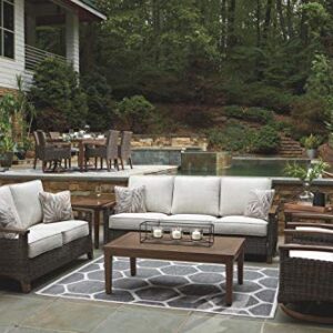 Signature Design by Ashley Paradise Trail Outdoor Patio Sofa with Cushion and 2 Pillows, Brown & Beige