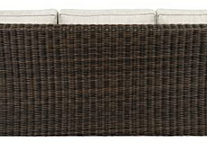 Signature Design by Ashley Paradise Trail Outdoor Patio Sofa with Cushion and 2 Pillows, Brown & Beige