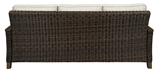 Signature Design by Ashley Paradise Trail Outdoor Patio Sofa with Cushion and 2 Pillows, Brown & Beige