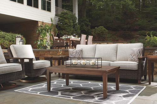 Signature Design by Ashley Paradise Trail Outdoor Patio Sofa with Cushion and 2 Pillows, Brown & Beige