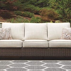 Signature Design by Ashley Paradise Trail Outdoor Patio Sofa with Cushion and 2 Pillows, Brown & Beige