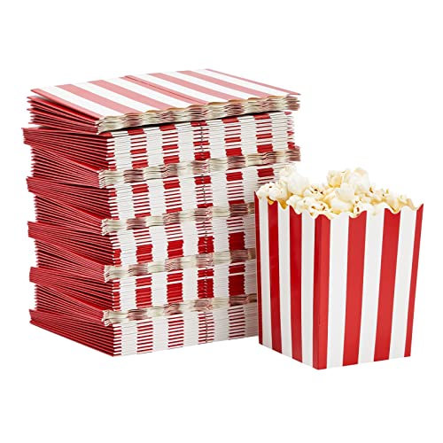 100 Pack Red and White Mini Popcorn Boxes for Party, Bulk Paper Popcorn Containers for Movie Night Decorations (3 x 4 In)