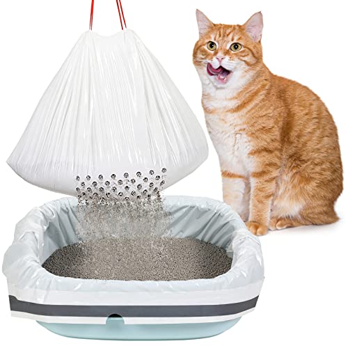 42 Count Jumbo Sifting Cat Litter Bags 36 x 18 Inch Extra Large Thick Cat Litter Box Liners with Holes Disposable Thick Scratch Resistant Cat Litter Bags Drawstring Litter Box Liners for Litter Box