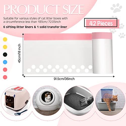 42 Count Jumbo Sifting Cat Litter Bags 36 x 18 Inch Extra Large Thick Cat Litter Box Liners with Holes Disposable Thick Scratch Resistant Cat Litter Bags Drawstring Litter Box Liners for Litter Box