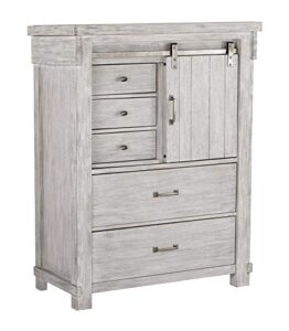 signature design by ashley brashland farmhouse 5 drawer chest with dovetail construction & sliding barn door revealing adjustable shelf, textured white