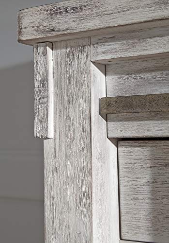 Signature Design by Ashley Brashland Farmhouse 5 Drawer Chest with Dovetail Construction & Sliding Barn Door Revealing Adjustable Shelf, Textured White