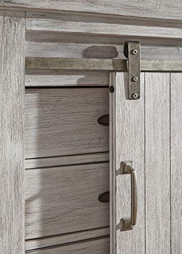 Signature Design by Ashley Brashland Farmhouse 5 Drawer Chest with Dovetail Construction & Sliding Barn Door Revealing Adjustable Shelf, Textured White